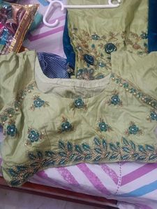 Blue Saree with Mirror Work Border