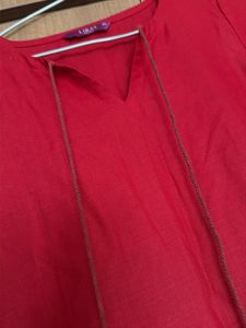Vibrant plain Red Cotton Kurta