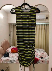 H&amp;M neon Striped Ruched Dress
