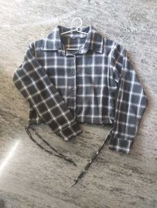 Long Sleeve Cropped Shirt With Adjustable Waist