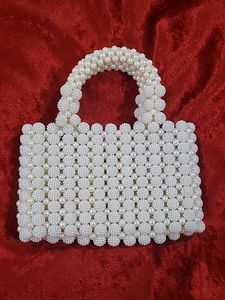 Elegant White Pearl Beaded Handbag