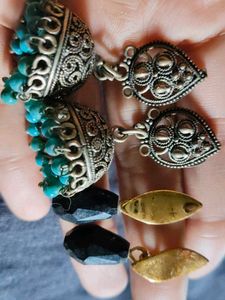 COMBO Bohemian Jhumka Earrings with Black Beads