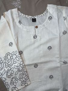 White Kurta with Floral print