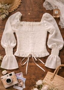 New Pinterest Aesthetic Smocked Front Tie Top
