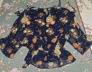Boho Floral Print Sheer Blouse