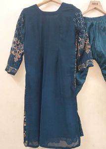 Embroidered Teal Kurta Set with Dupatta