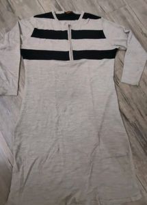 Grey Striped Kurti with Zipper
