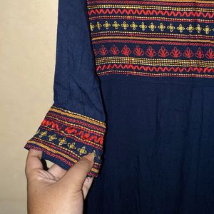 Embroidered Navy Blue Kurta