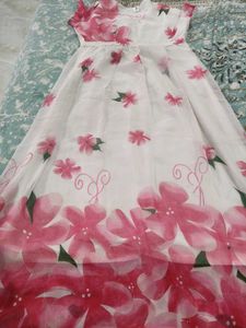 White Floral Print Ethnic Dress