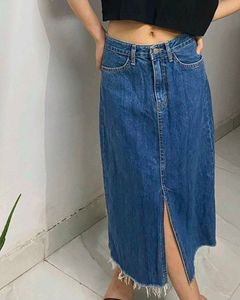 Midi Denim Skirt with Slit