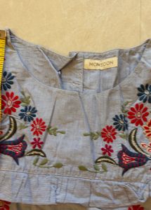 Monsoon Blue Striped Embroidered Top