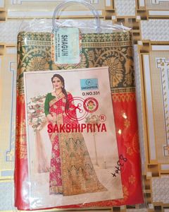 Red &amp; Green Silk Saree with Blouse