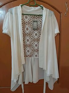 Chic White Lace &amp; Chiffon Overlay srug