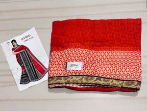Beautiful Red Saree with Geometric Print