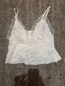 White Satin-Finish Lace-Trim Cami Top with Adjusta