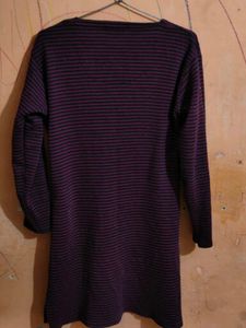 Women’s Maroon and Black Striped Woolen Kurti with