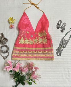 Pink Embroidered Halter Neck top