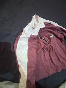 Ribbed Dusty Rose Colorblock Quarter-Zip Top with