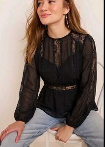 Elegant Black Lace Peplum Top