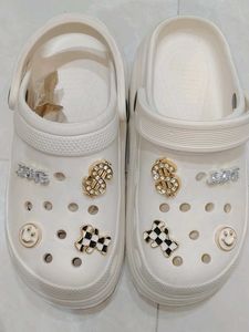 Cream Platform Crocs with Charms