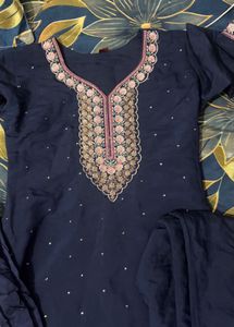 Navy Blue Embroidered Kurta Set