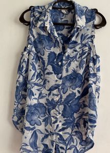 Blue Floral Print Blouse