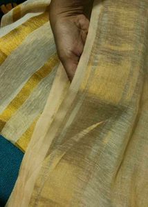 Elegant Linen Golden Saree with Tassels