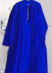 Blue Dupion Silk Solid Kurta for Men
