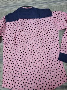 Pink Shirt with Dark Blue Print