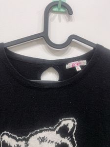 Cute Bear Print Black Sweater