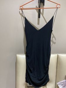 Black Ruched V-Neck Mini Dress