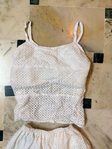White Lace Crop Top and Shorts Set
