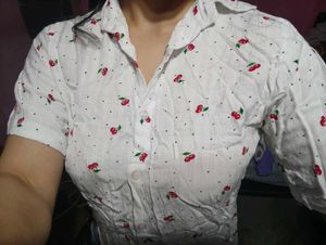 Cute Cherry Print Button-Up Top