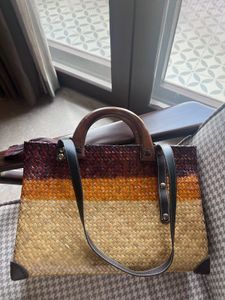 Woven Straw Tote Bag with Wooden Handles