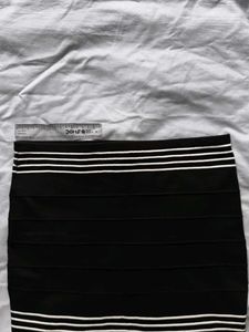 Black &amp; White Striped Mini Skirt