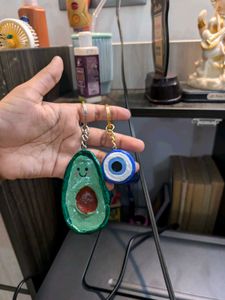 Cute Avocado &amp; Evil Eye Keychain Set