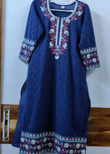 Embroidered Navy Blue Kurta Set with Dupatta