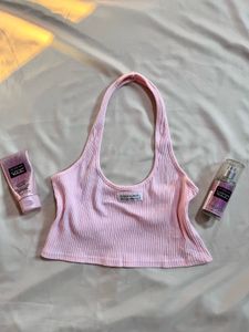 Y2K pink Ribbed Halter top