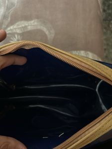 Chic Navy Blue Cosmetic Pouch with Bow Detail