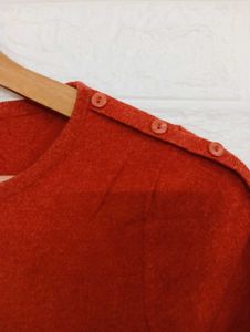 Rust-Colored Button-Detail T-Shirt