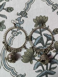 Boho Oxidized Silver Jhumka Earrings(2 set)