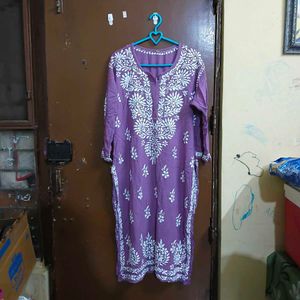 Purple Kurta Set with White Embroidery