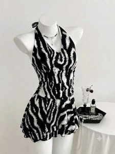 Stylish Zebra Print Halter neck dress