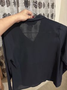 Chic Black Sheer Button-Up Shirt