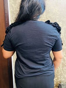 Zara Stylish Black Top with Ruffled Sleeves
