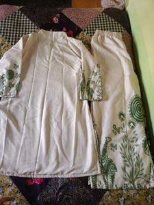 White Kurta with Green Print