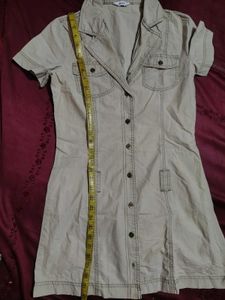 Stylish Beige Button-Up Shirt Dress