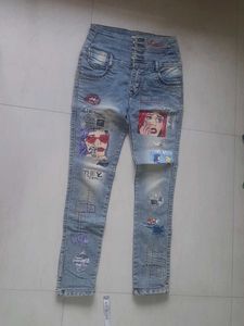 Stylish Hand-painted and embroidered Denim Jeans