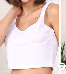 Scoop Neck White Sleeveless Ribbed Crop Tank Top