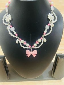 Cute Pink Bow Necklace